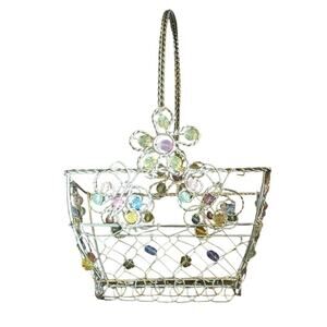 Metal Wire Beaded Basket Pastel Flowers Butterflies Princess Easter Pageant